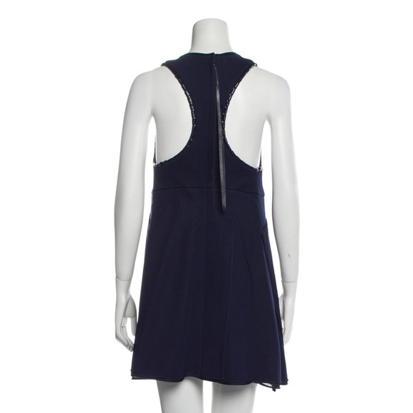 Calvin Klein Collection Marine Blue Cully Heavy Knit Leather Trim Mini Dress L - Picture 3 of 12